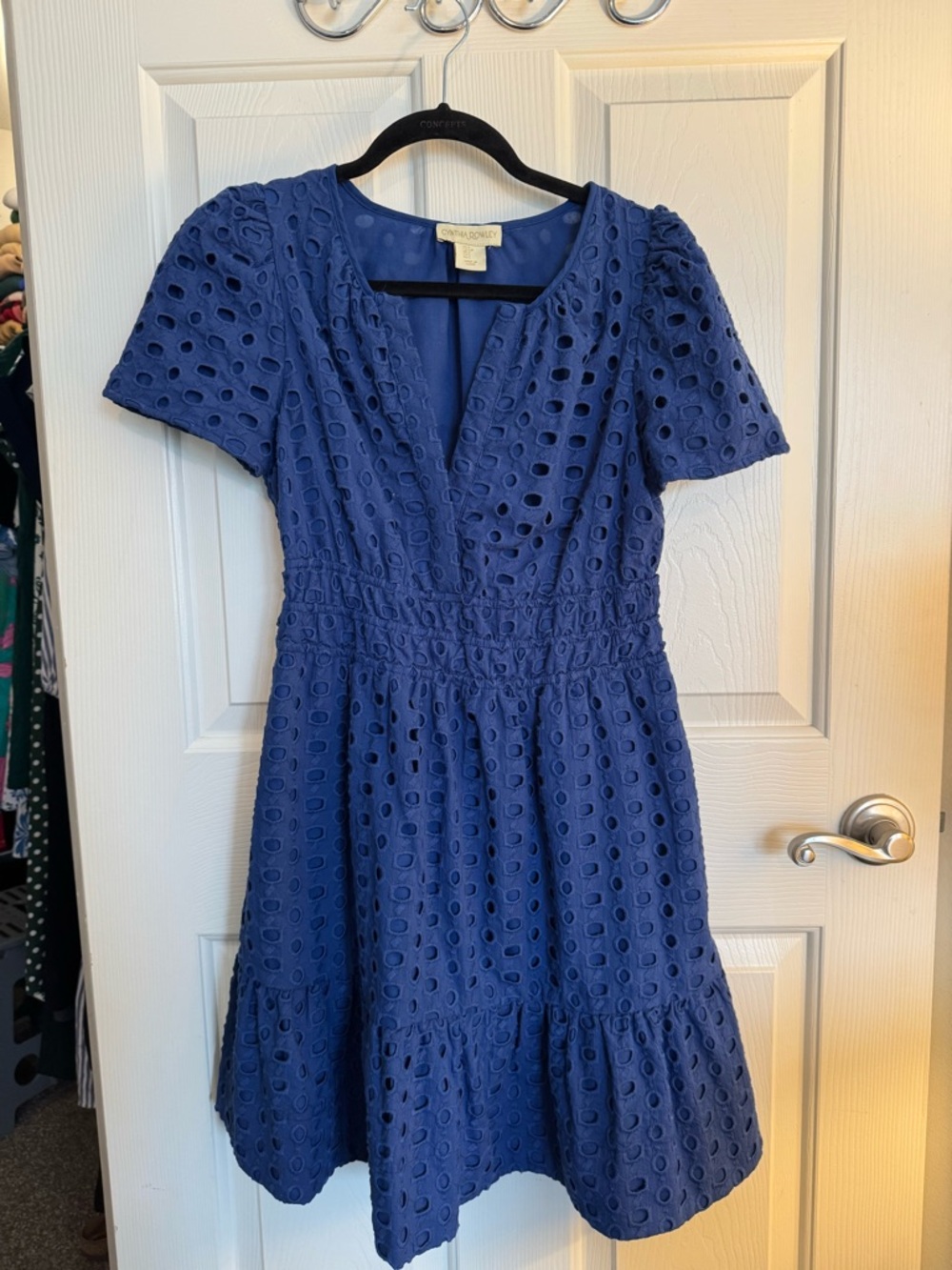 Cynthia Rowley Blue Eyelet V-Neck Mini Dress